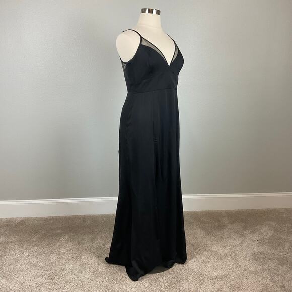 Black Backless Evening Gown Size 16 Sleeveless V-Neck A-Line Formal by AQUA - Picture 3 of 12